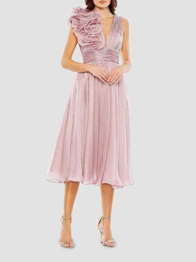 Mac Duggal Rose Pink Chiffon Sleeveless Fit & Flare Midi-Dress